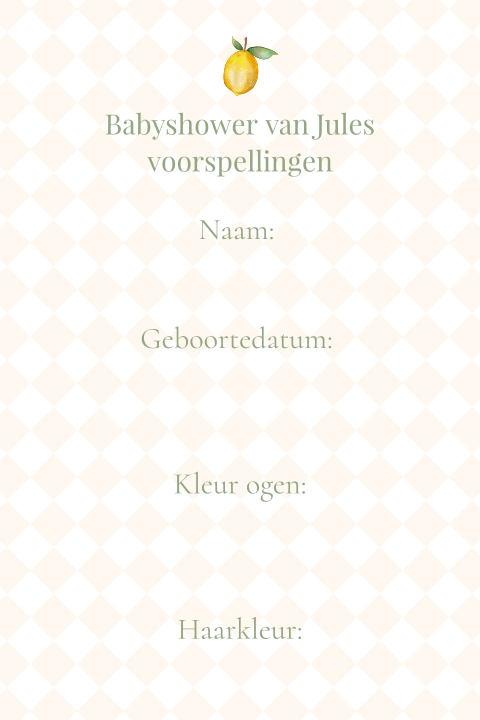 Babyshower Citroen invulkaart