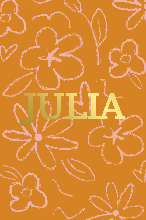 Geboortekaartje bloemen getekend goudfolie