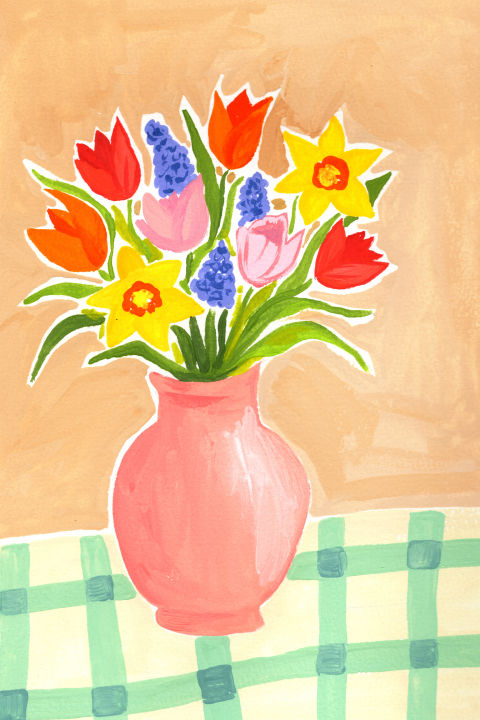 Wenskaart vaas bloemen Moederdag