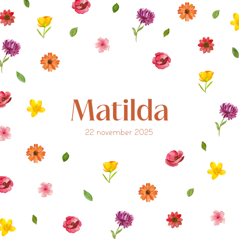 Geboortekaartje aquarel bloemenpatroon