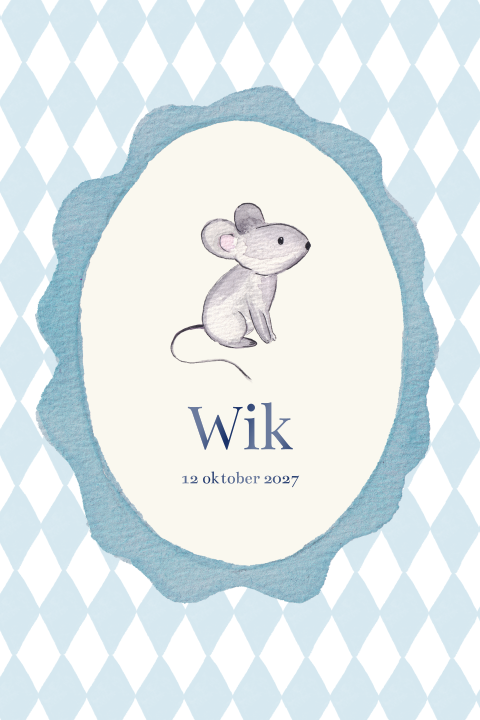 Geboortekaartje Muisje Ruitjes Blauw Wik