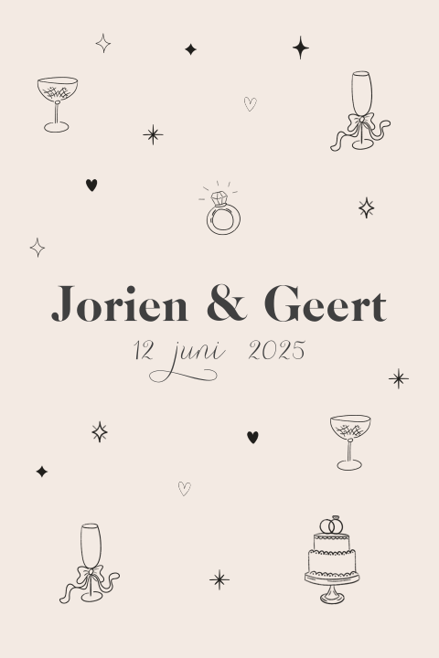 Trouw uitnodiging fineline elementen