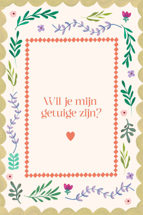 Getuigenkaartje takjes bloemetjes gouache