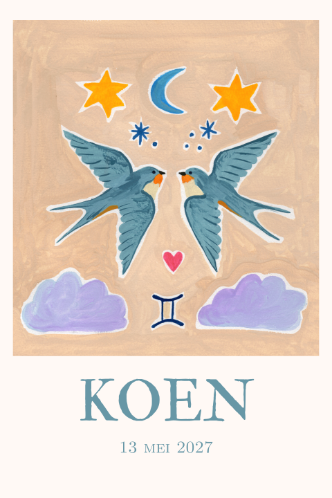Geboortekaartje Tweeling Gouache Koen