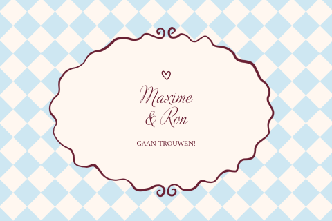 Save the date Romantisch ruitjes blauw bordeaux Maxime Ron