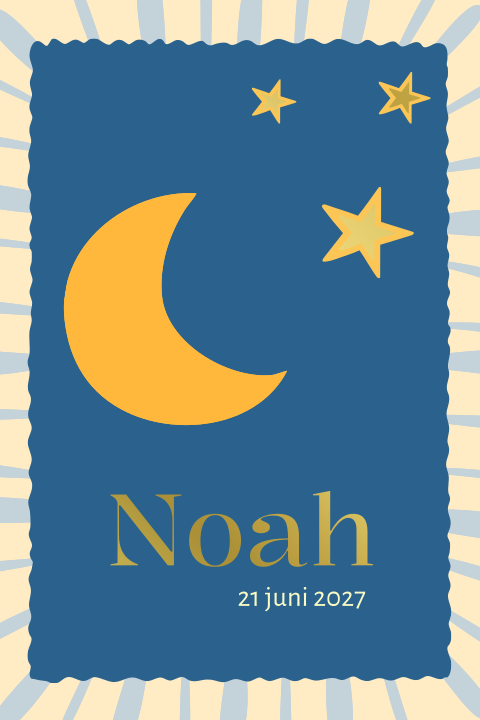 Geboortekaartje maan sterren goudfolie Noah