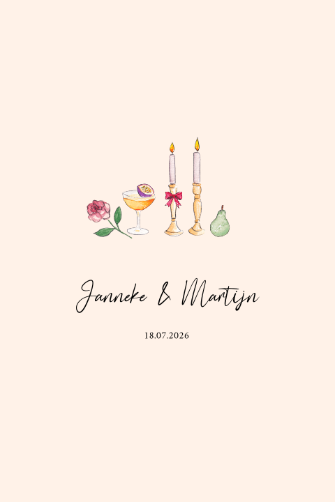 Trouw uitnodiging geschilderd aquarel kandelaar Janneke Martijn  