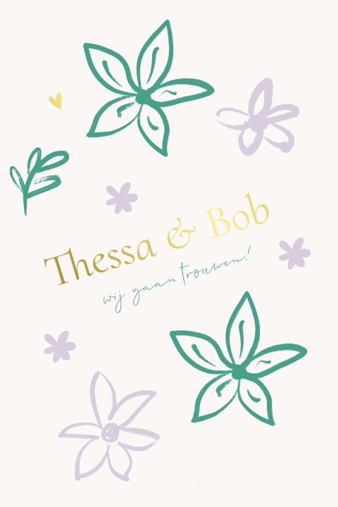 Trouw Save the date bloemenpatroon groen paars