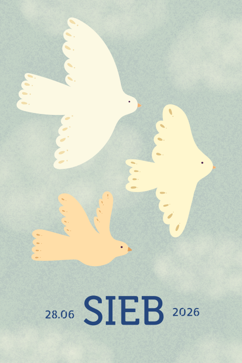 Geboortekaartje blauwgroen drie vogels Sieb