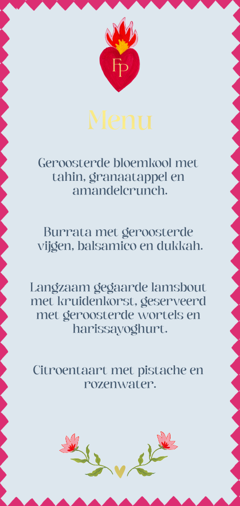 Menukaart boho hart Femke Pieter