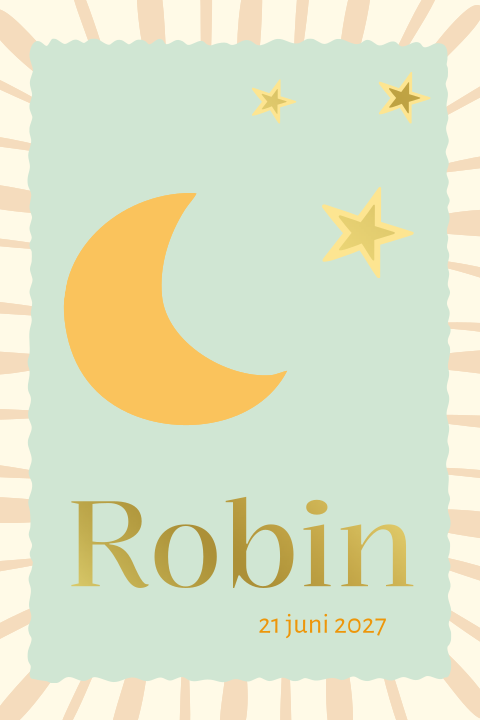 Geboortekaartje maan sterren goudfolie pastelgroen Robin