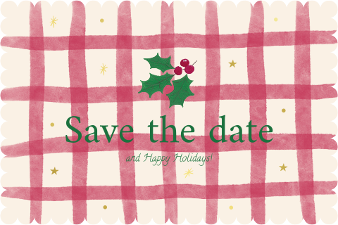 Save the date kerst hulst ruitjes