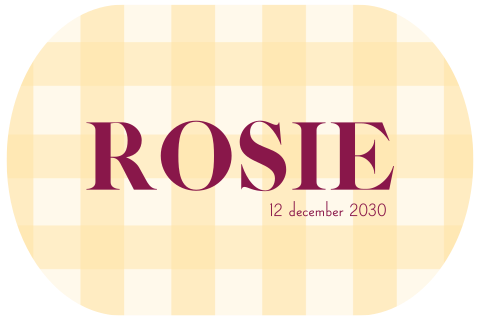 Geboortekaartje stans vichy print geel rood Rosie