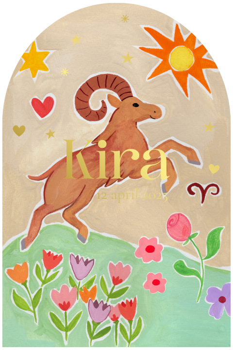 Geboortekaartje halve boog ram gouache Kira
