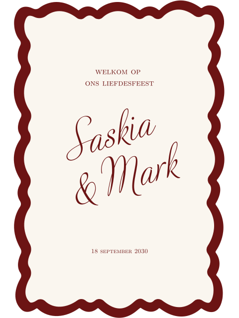 Bruiloftsbord Klassiek Speciale vorm Bordeaux Rood Saskia & Mark