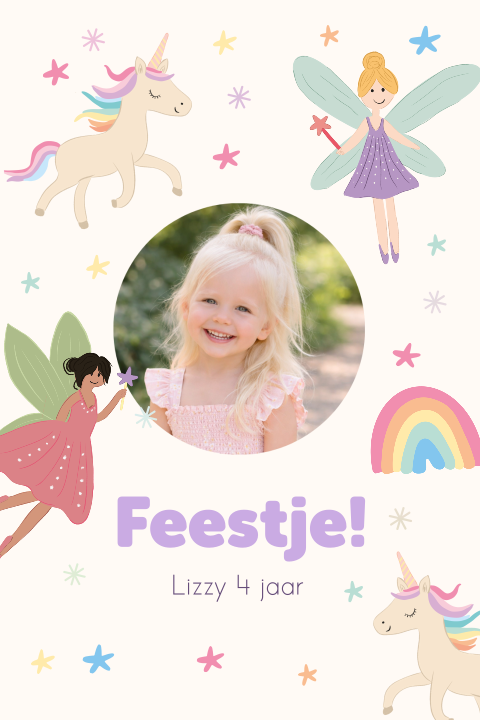 Kinderfeestje uitnodiging foto unicorn