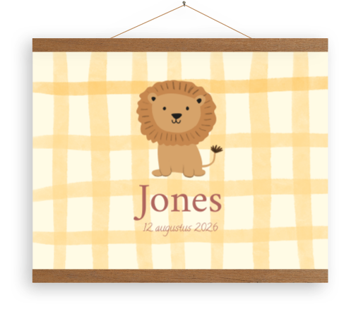Canvasposter ruitjes geel leeuw Jones