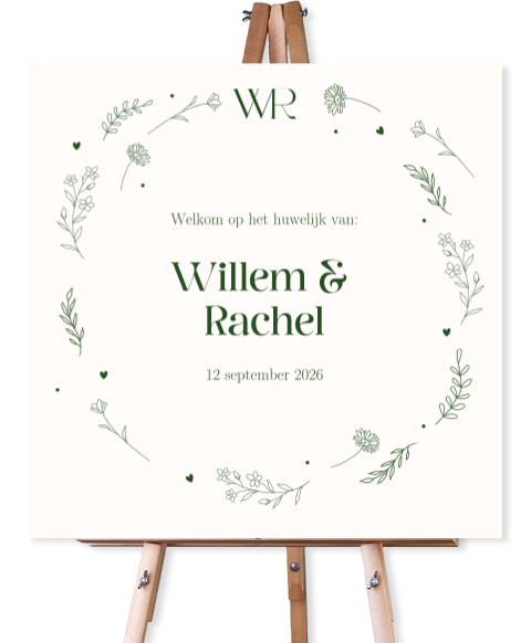 Welkomstbord krans Willem Rachel