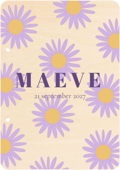 Bewaarbundel geboortekaartjes Paarse bloemen Maeve