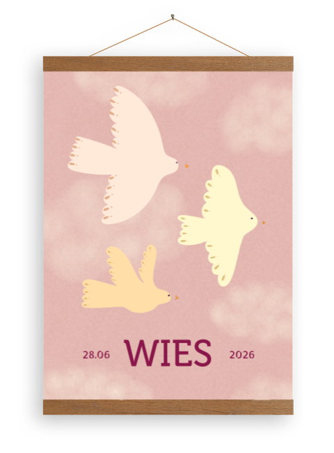Canvasposter roze vogels Wies