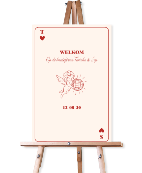 Bruiloftsbord Romantisch Speelkaart Cupido Beige Rood Tanisha Sep