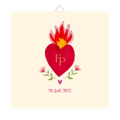 Tegeltje boho hart vuur bloemen Femke Pieter