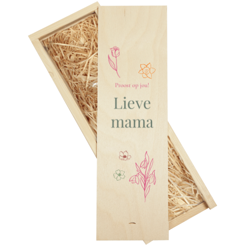 Wijnkist bloemen getekend Moederdag