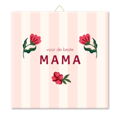 Tegeltje strepen bloemen geschilderd Moederdag
