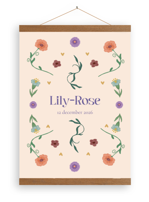 Canvasposter beige rood bloemen Lily Rose