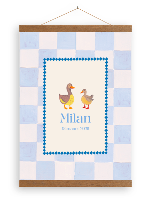 Canvasposter ruitjes randjes gouache eendjes broertje Milan