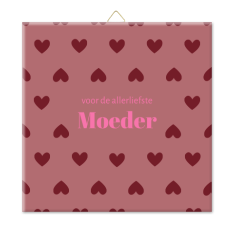 Tegeltje hartjesprint burgundy Moederdag