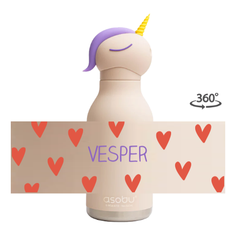 Drinkfles Dierenhoofd Unicorn hartjes