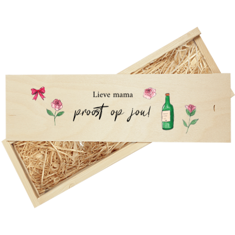 Wijnkist fles wijn bloemen geschilderd Moederdag