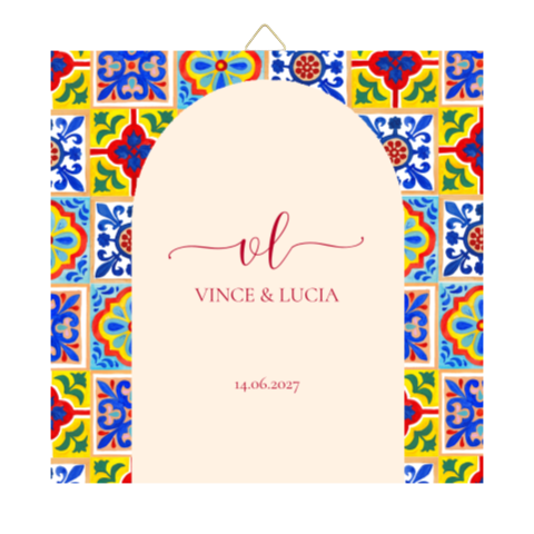 Tegeltje Trouwdag Spaanse tegels Vince Lucia