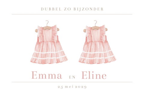 Geboortekaartje tweeling meisjes jurkjes