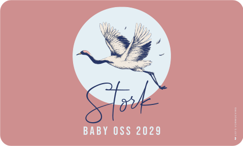 Wijnetiket liggend | 6 stuks vliegende ooievaar in cirkel Stork