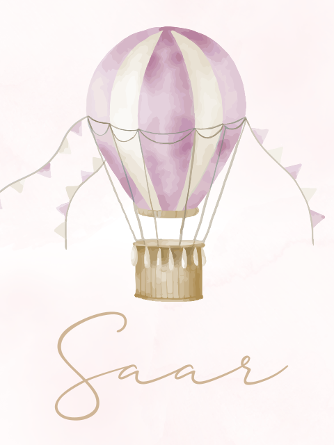 Poster paarse luchtballon in de wolken