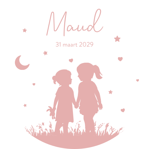 Roze raamsticker met silhouet van twee meisjes