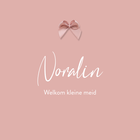 Roze geboortekaartje met roze strik