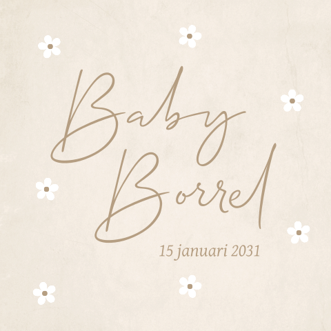 Kraamborrel beige met witte bloemen