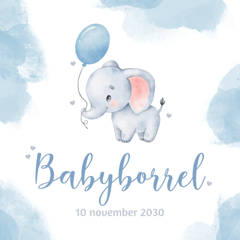 Kraamborrel olifantje met blauwe waterverf