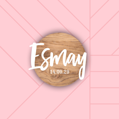 Geboortekaartje hout met grafische lijnen roze