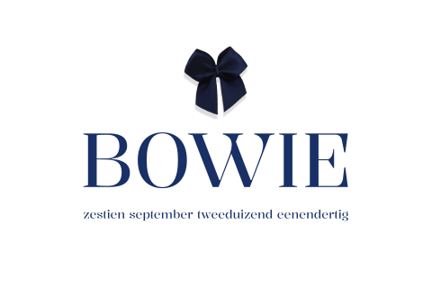 Chique geboortekaartje met donkerblauwe strik en foto