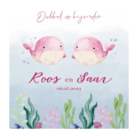 Geboortekaartje tweeling meisjes walvissen