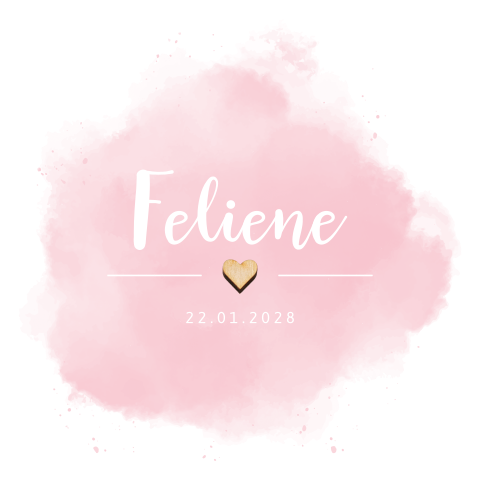 Geboortekaartje roze waterverf met hout hartje