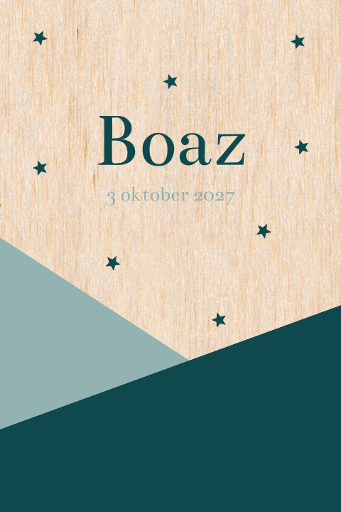 Geboortekaartje hout met schuine vlakken en sterren jongen