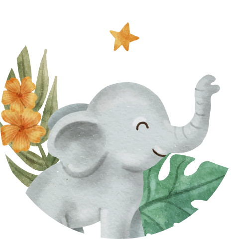 Sluitzegel tropische olifant tussen bladeren en bloemen