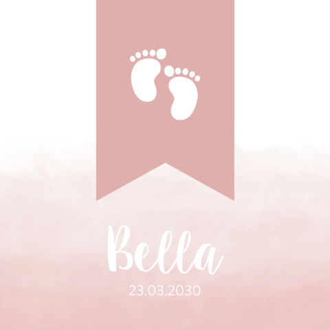 Geboortekaartje vaandel oudroze met voetjes