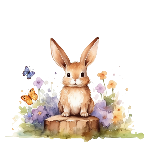 Label lief konijntje tussen de bloemen 16 stuks 40x40 mm