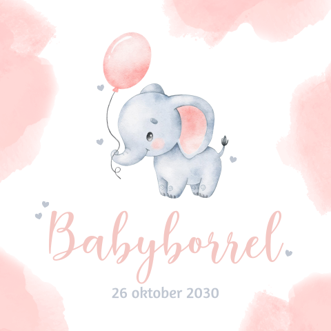 Kraamborrel olifantje met roze waterverf
